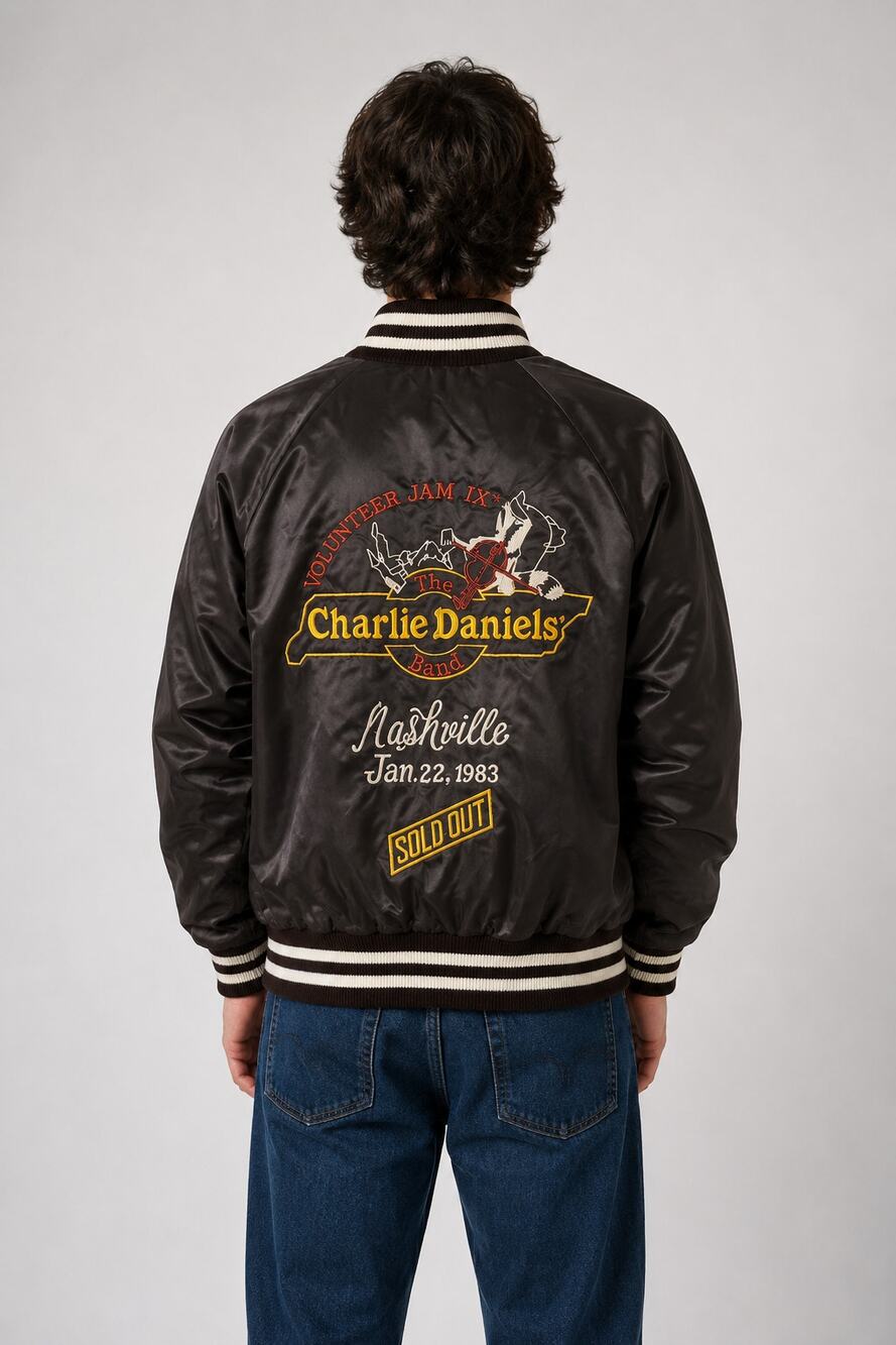 Vtg Charlie Daniels Band Volunteer Jam IX Satin Tour Bomber Jacket Size Small